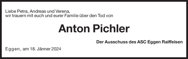 Traueranzeige von Anton Pichler von Dolomiten