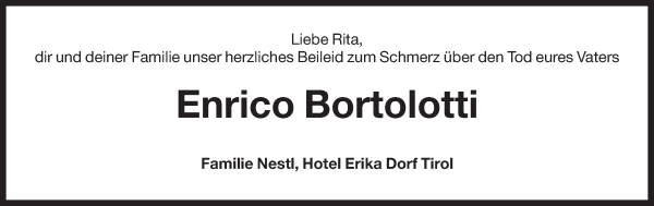 Traueranzeige von Enrico Bortolotti von Dolomiten