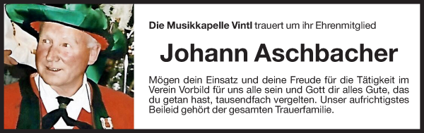 Traueranzeige von Johann Aschbacher von Dolomiten