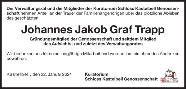 Traueranzeige von Johannes Jakob Trapp Graf von Matsch von Dolomiten