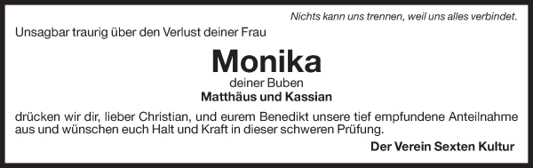 Traueranzeige von Monika Tschurtschenthaler von Dolomiten
