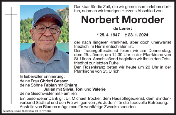 Traueranzeige von Norbert Moroder von Dolomiten