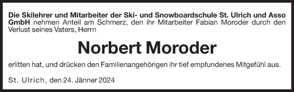 Traueranzeige von Norbert Moroder von Dolomiten