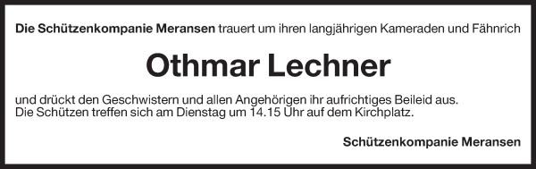 Traueranzeige von Othmar Lechner von Dolomiten