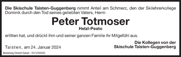 Traueranzeige von Peter Totmoser von Dolomiten