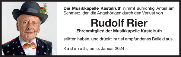 Traueranzeige von Rudolf Rier von Dolomiten