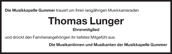 Traueranzeige von Thomas Lunger von Dolomiten