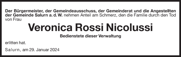 Traueranzeige von Veronica Rossi Nicolussi von Dolomiten