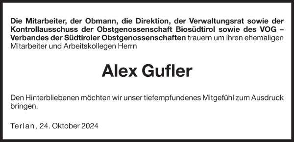 Traueranzeige von Alex Gufler von Dolomiten