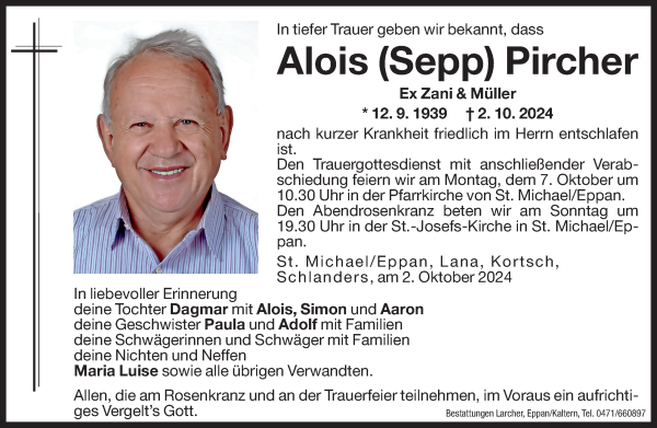 Traueranzeige von Alois (Sepp) Pircher von Dolomiten