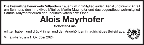 Traueranzeige von Alois Mayrhofer von Dolomiten