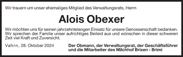 Traueranzeige von Alois Obexer von Dolomiten