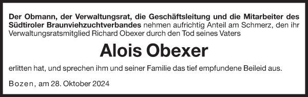 Traueranzeige von Alois Obexer von Dolomiten