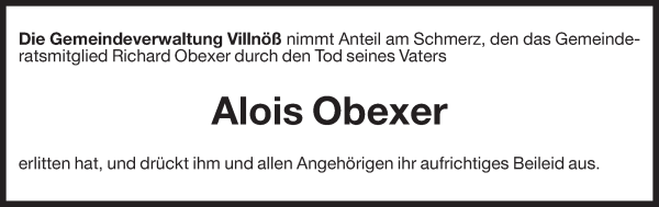 Traueranzeige von Alois Obexer von Dolomiten