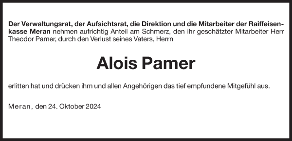 Traueranzeige von Alois Pamer von Dolomiten