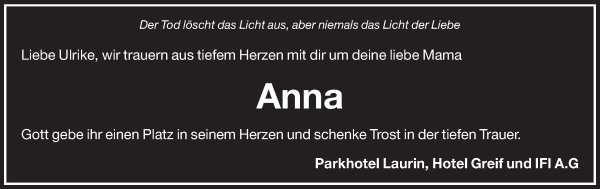 Traueranzeige von Anna Pircher von Dolomiten