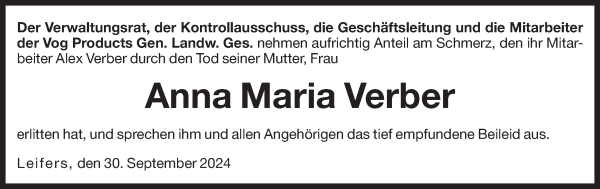 Traueranzeige von Anna Maria Verber von Dolomiten