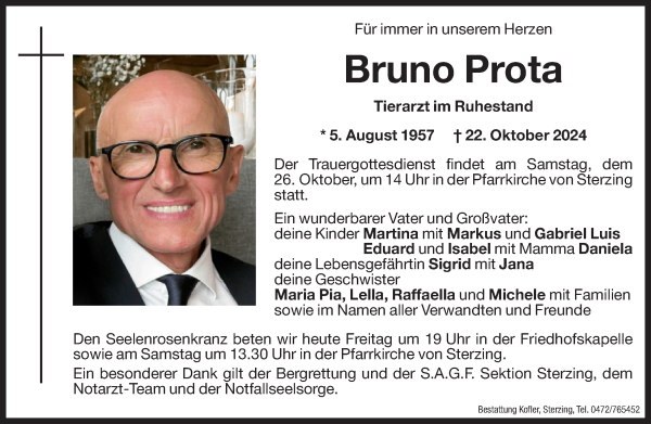 Traueranzeige von Bruno Prota von Dolomiten