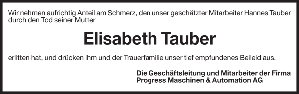 Traueranzeige von Elisabeth Tauber von Dolomiten