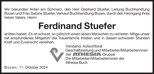 Traueranzeige von Ferdinand Stuefer von Dolomiten