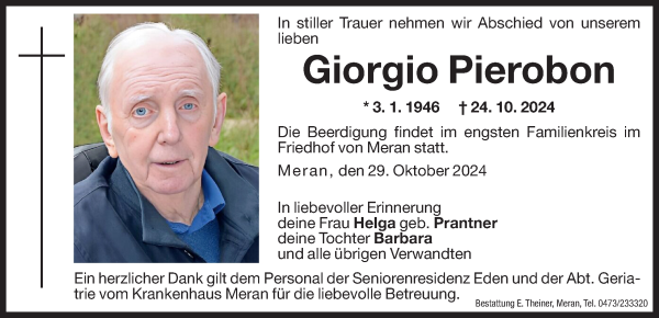 Traueranzeige von Giorgio Pierobon von Dolomiten
