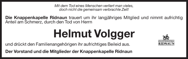 Traueranzeige von Helmut Volgger von Dolomiten