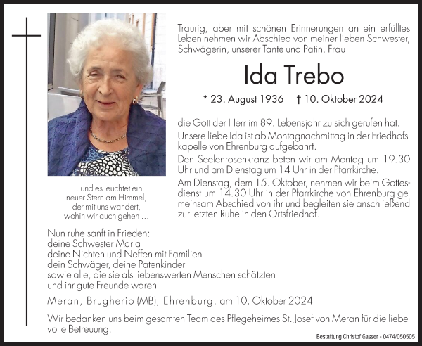 Traueranzeige von Ida Trebo von Dolomiten