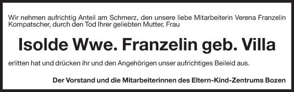 Traueranzeige von Isolde Franzelin von Dolomiten