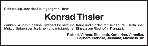 Traueranzeige von Konrad Thaler von Dolomiten