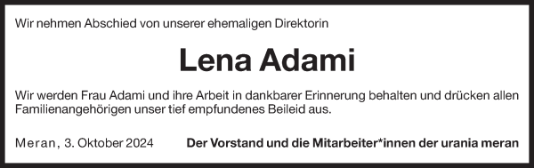 Traueranzeige von Lena Adami von Dolomiten