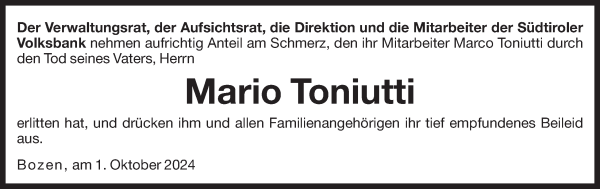 Traueranzeige von Mario Toniutti von Dolomiten