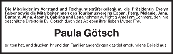 Traueranzeige von Paula Götsch von Dolomiten