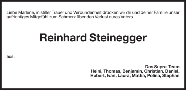 Traueranzeige von Reinhard Steinegger von Dolomiten