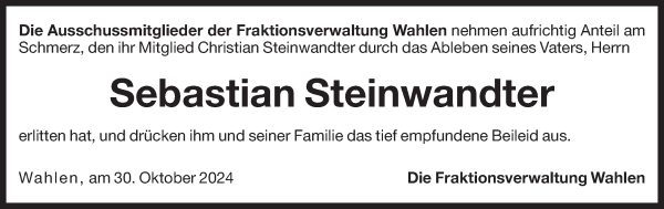 Traueranzeige von Sebastian Steinwandter von Dolomiten