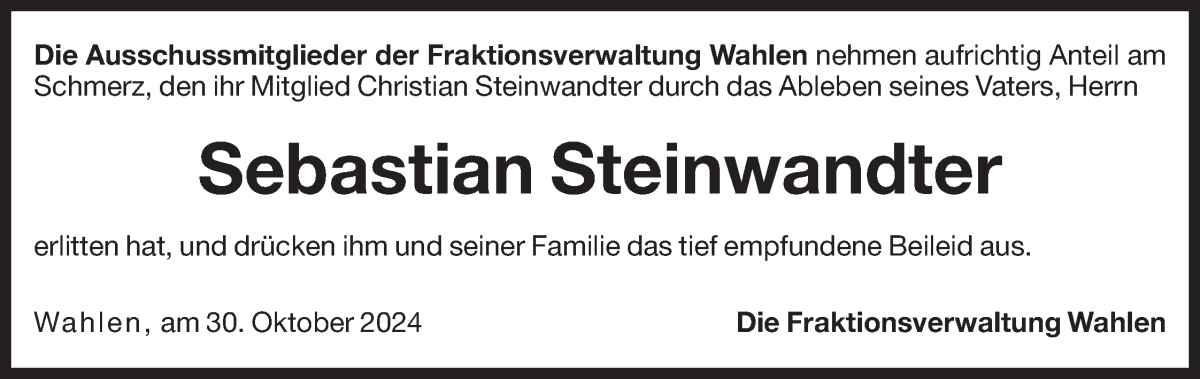  Traueranzeige für Sebastian Steinwandter vom 30.10.2024 aus Dolomiten