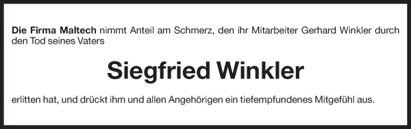 Traueranzeige von Siegfried Winkler von Dolomiten