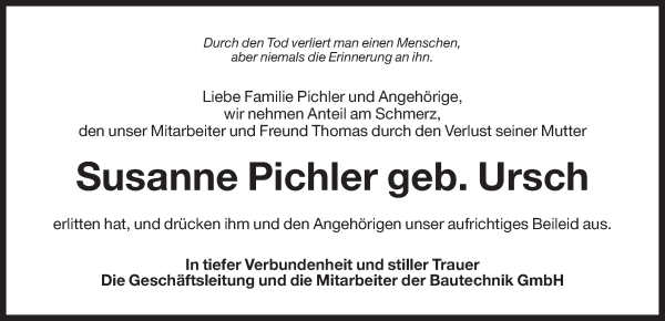 Traueranzeige von Susanne Pichler von Dolomiten