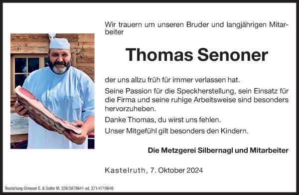 Traueranzeige von Thomas Senoner von Dolomiten