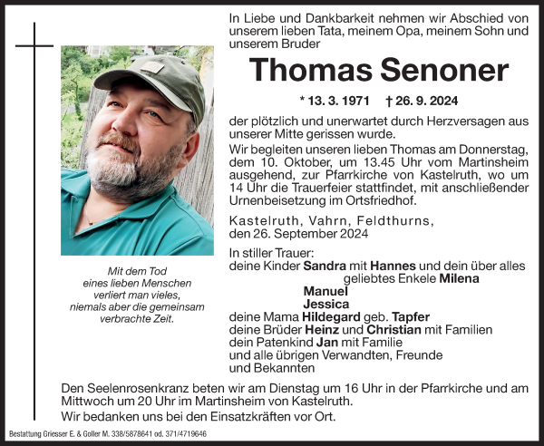 Traueranzeige von Thomas Senoner von Dolomiten