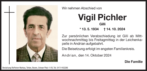 Traueranzeige von Vigil Pichler von Dolomiten