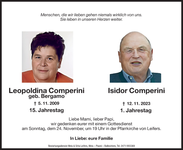 Traueranzeige von Leopoldina Comperini von Dolomiten