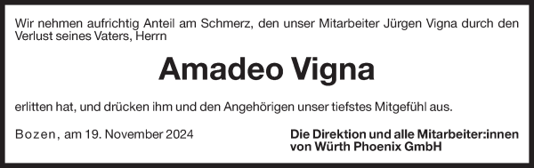 Traueranzeige von Amadeo Vigna von Dolomiten