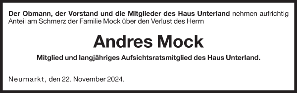 Traueranzeige von Andreas Mock von Dolomiten