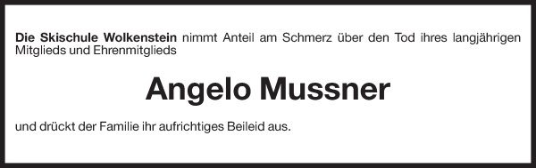 Traueranzeige von Angelo Mussner von Dolomiten