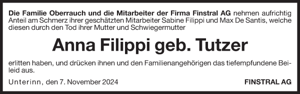 Traueranzeige von Anna Filippi von Dolomiten