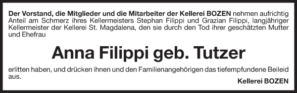 Traueranzeige von Anna Filippi von Dolomiten