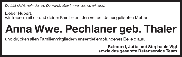 Traueranzeige von Anna Pechlaner von Dolomiten