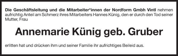 Traueranzeige von Annemarie Künig von Dolomiten