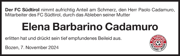 Traueranzeige von Elena Barbarino Cadamuro von Dolomiten