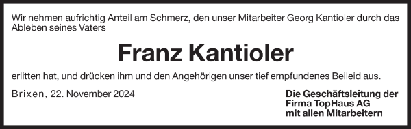 Traueranzeige von Franz Kantioler von Dolomiten